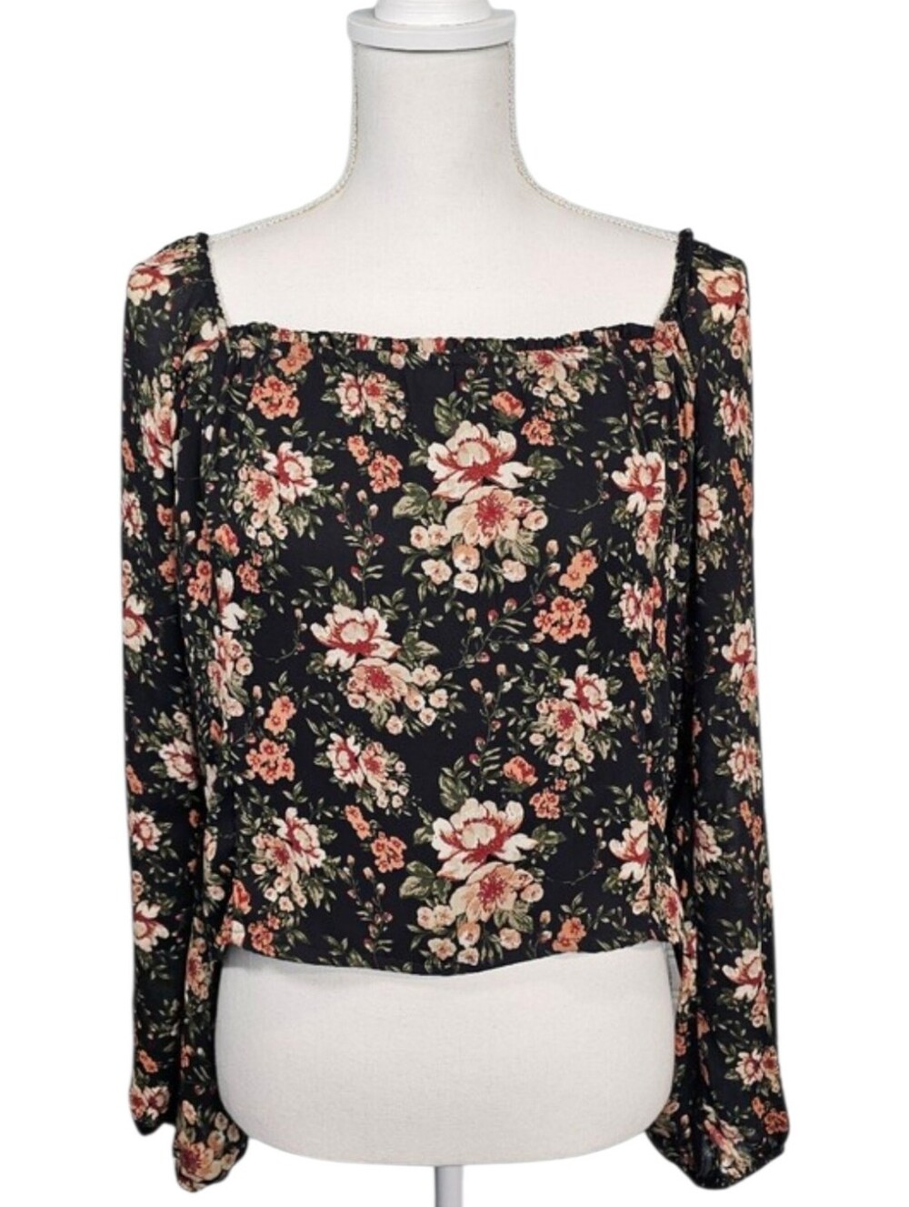 Ambercrombie & Fitch Moody Floral Square Neck Long Balloon Sleeve Blouse Size XL